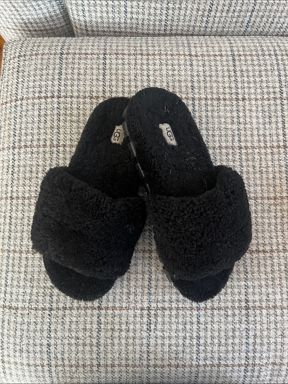 UGG Black Plush Slide Slippers